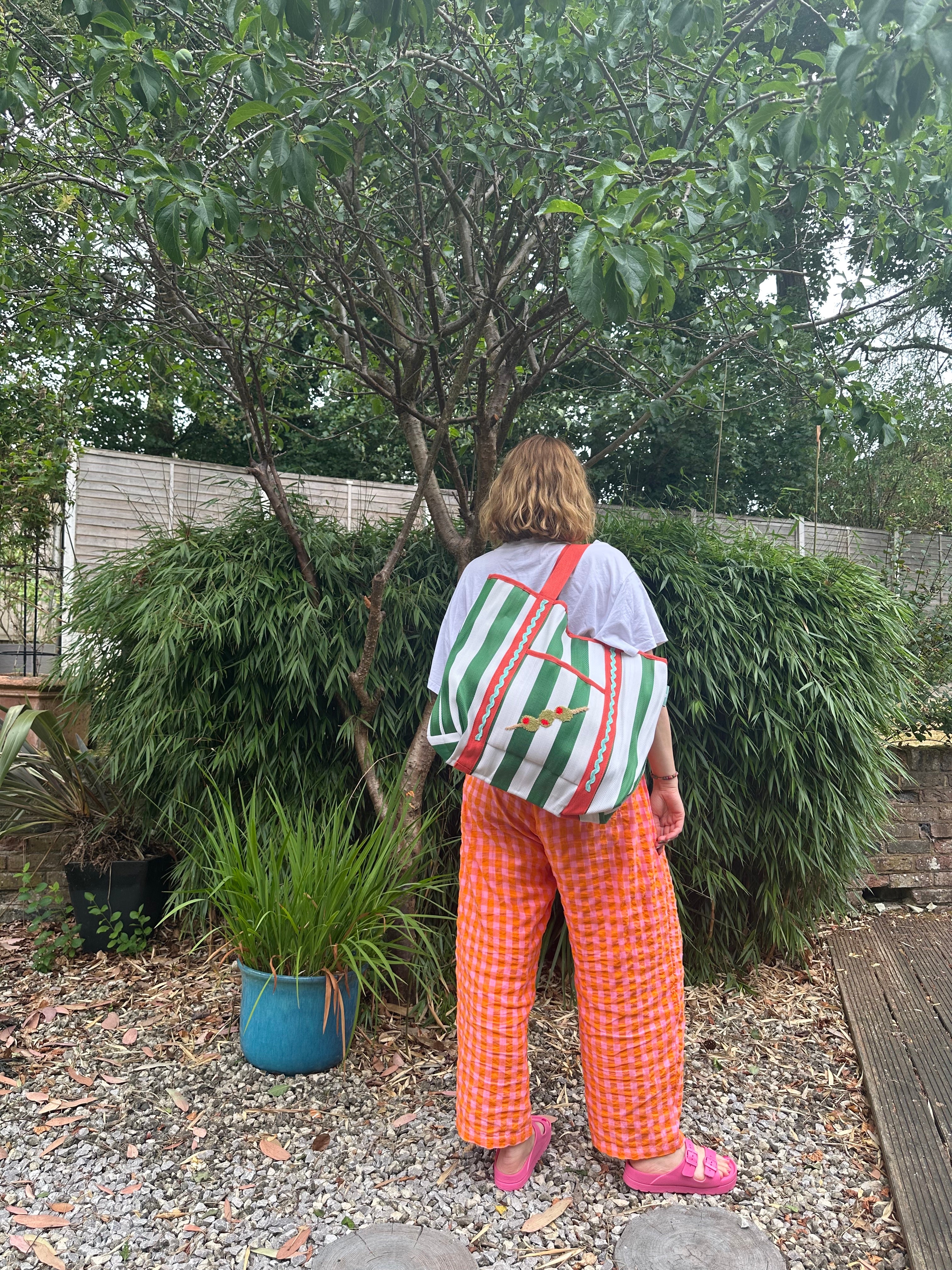 Green Stripe Olive Tote Bag