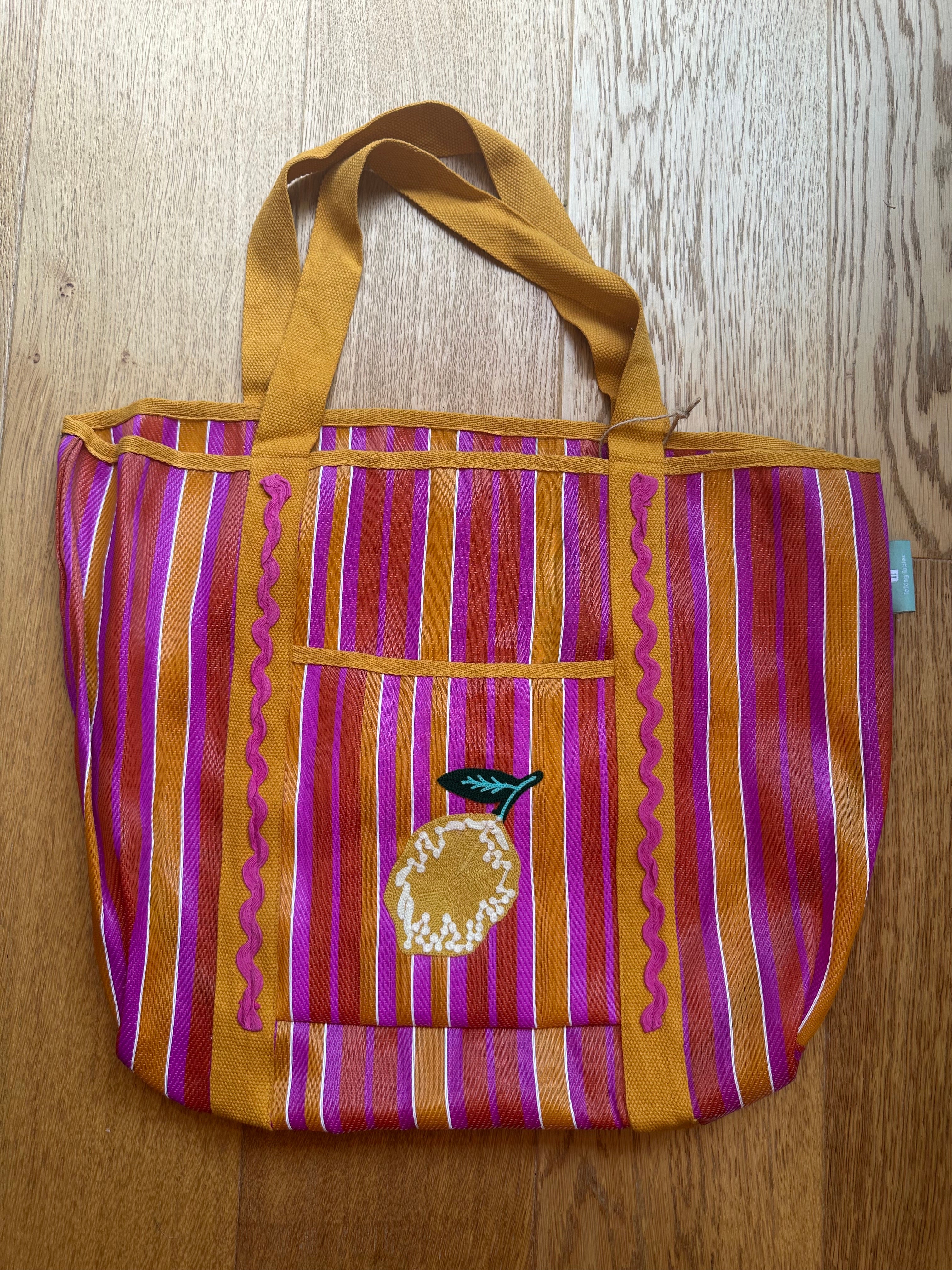 Pink Stripe Lemon Tote Bag