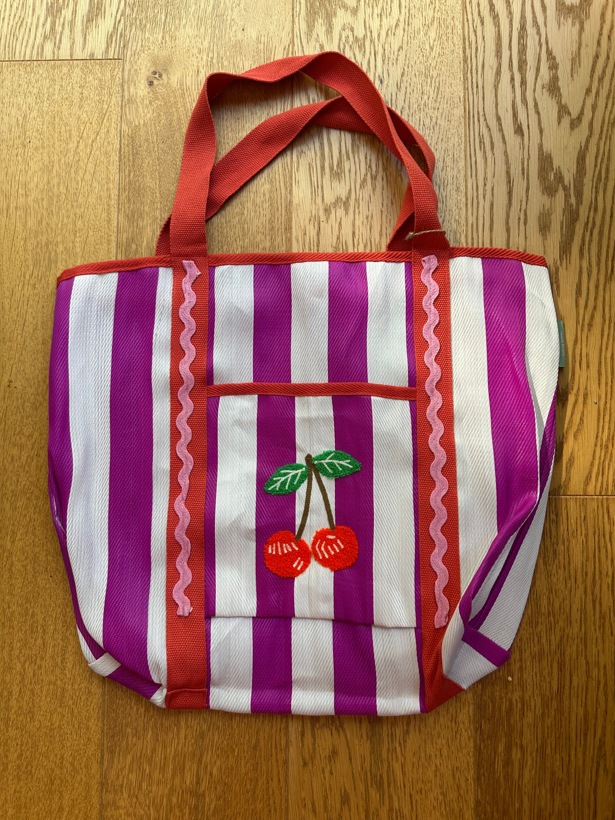 Magenta Stripe Cherry Tote Bag