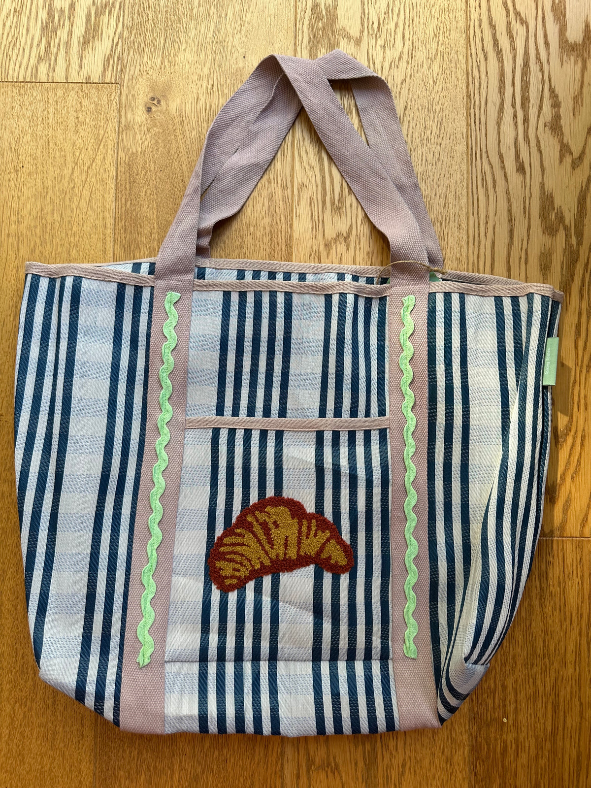 Blue Gingham Croissant Tote Bag