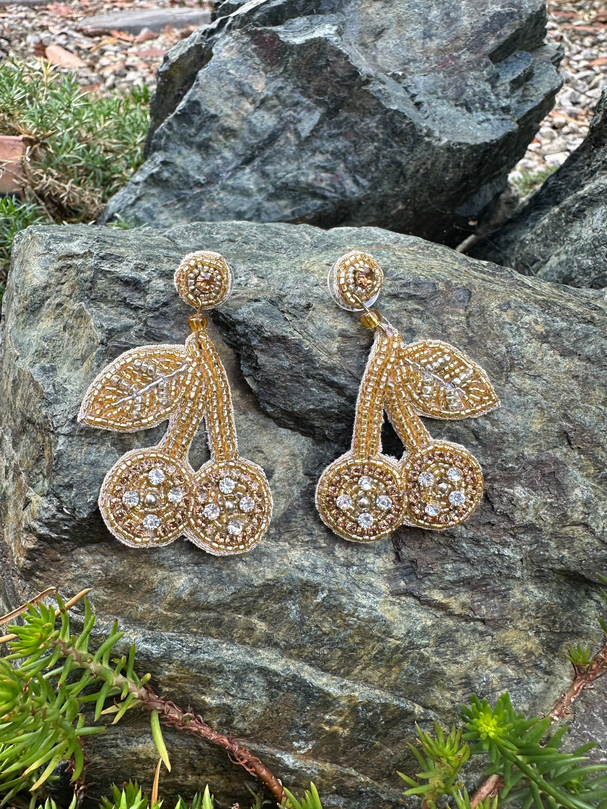 Gold Cherry Beaded Earrings