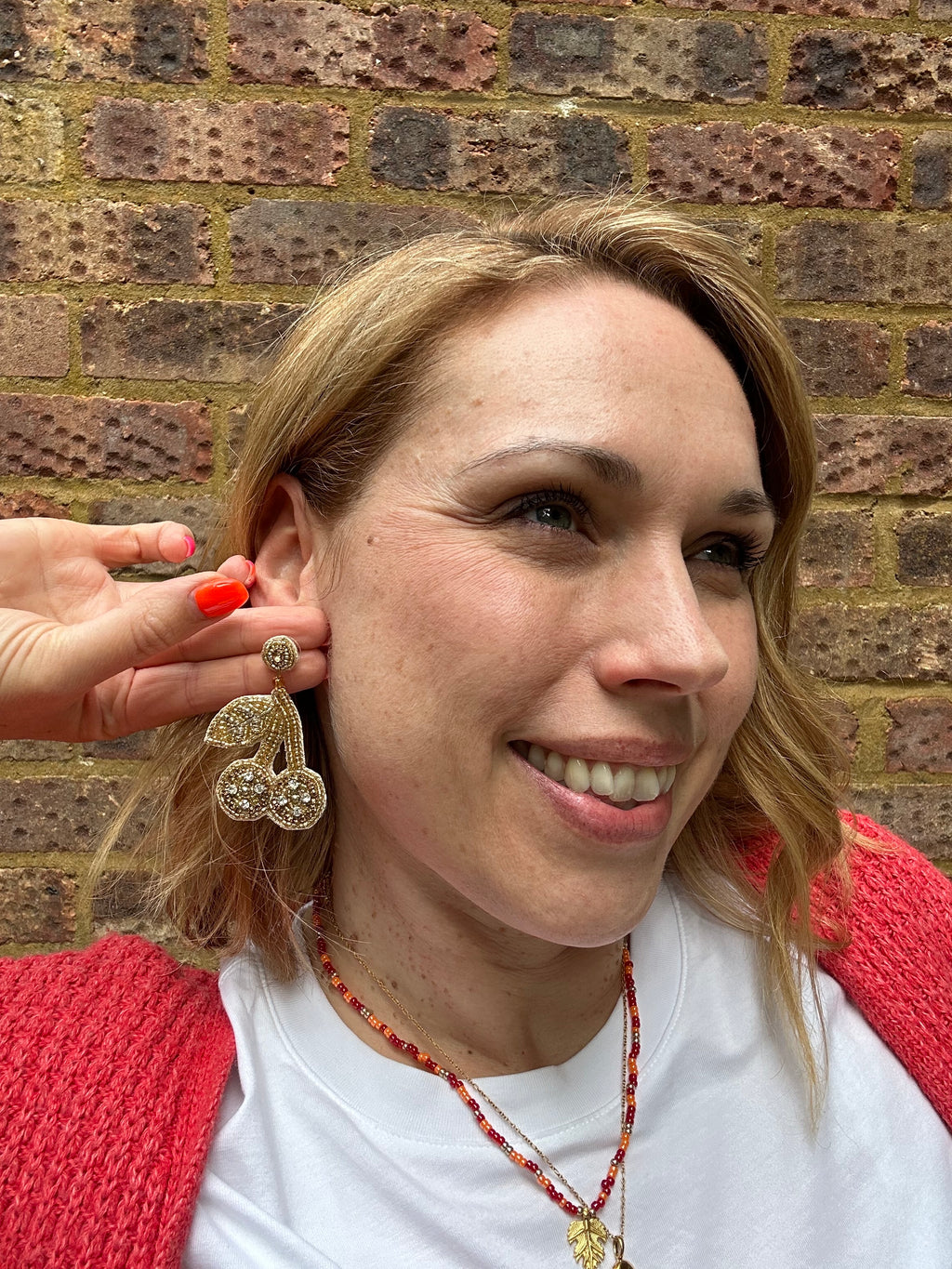 Gold Cherry Beaded Earrings