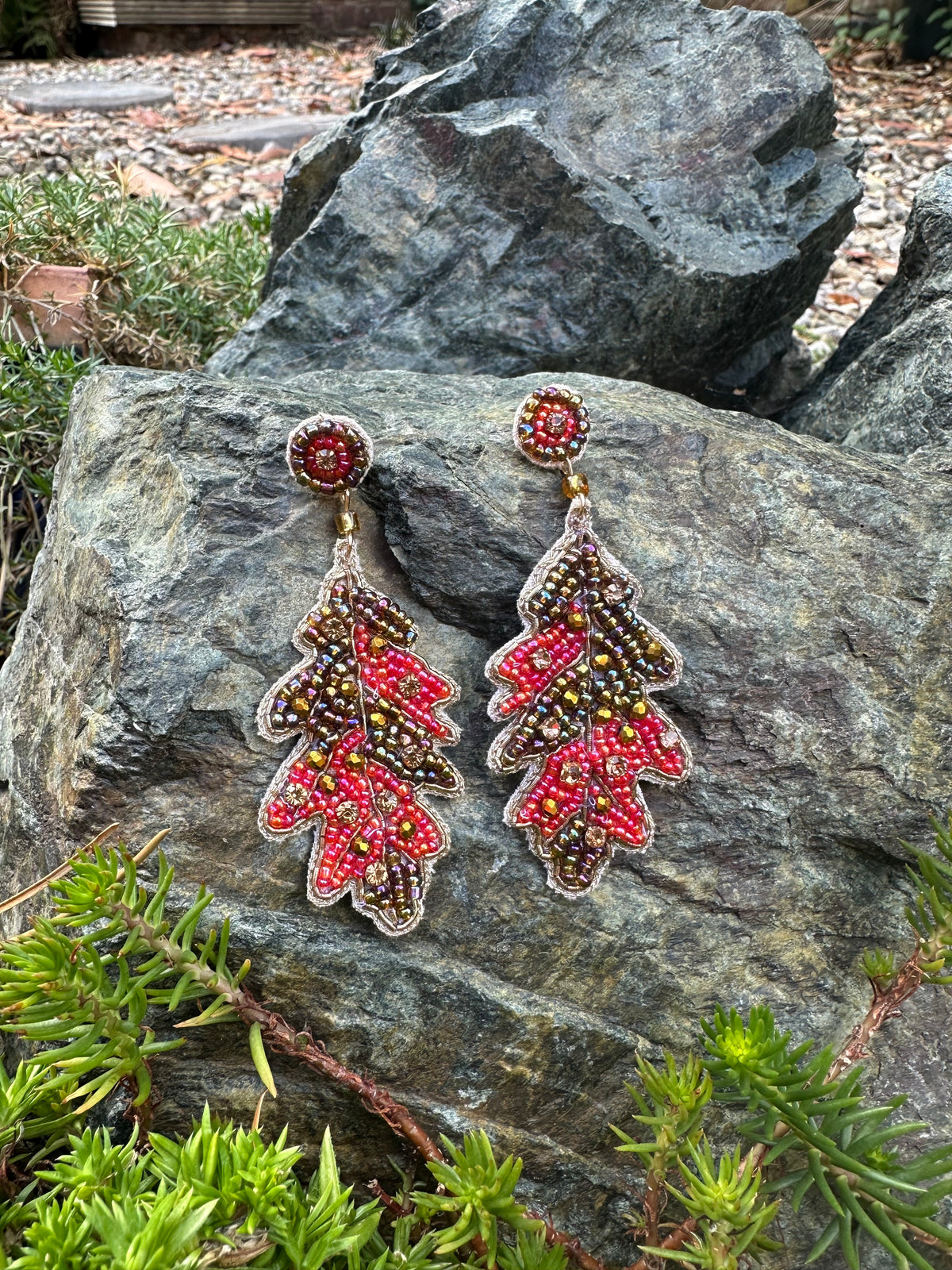 Autumn Leaf Beaded Earrings
