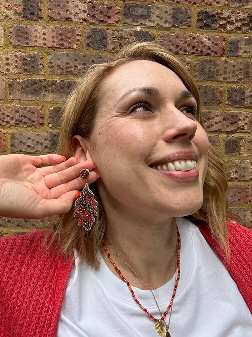 Autumn Leaf Beaded Earrings