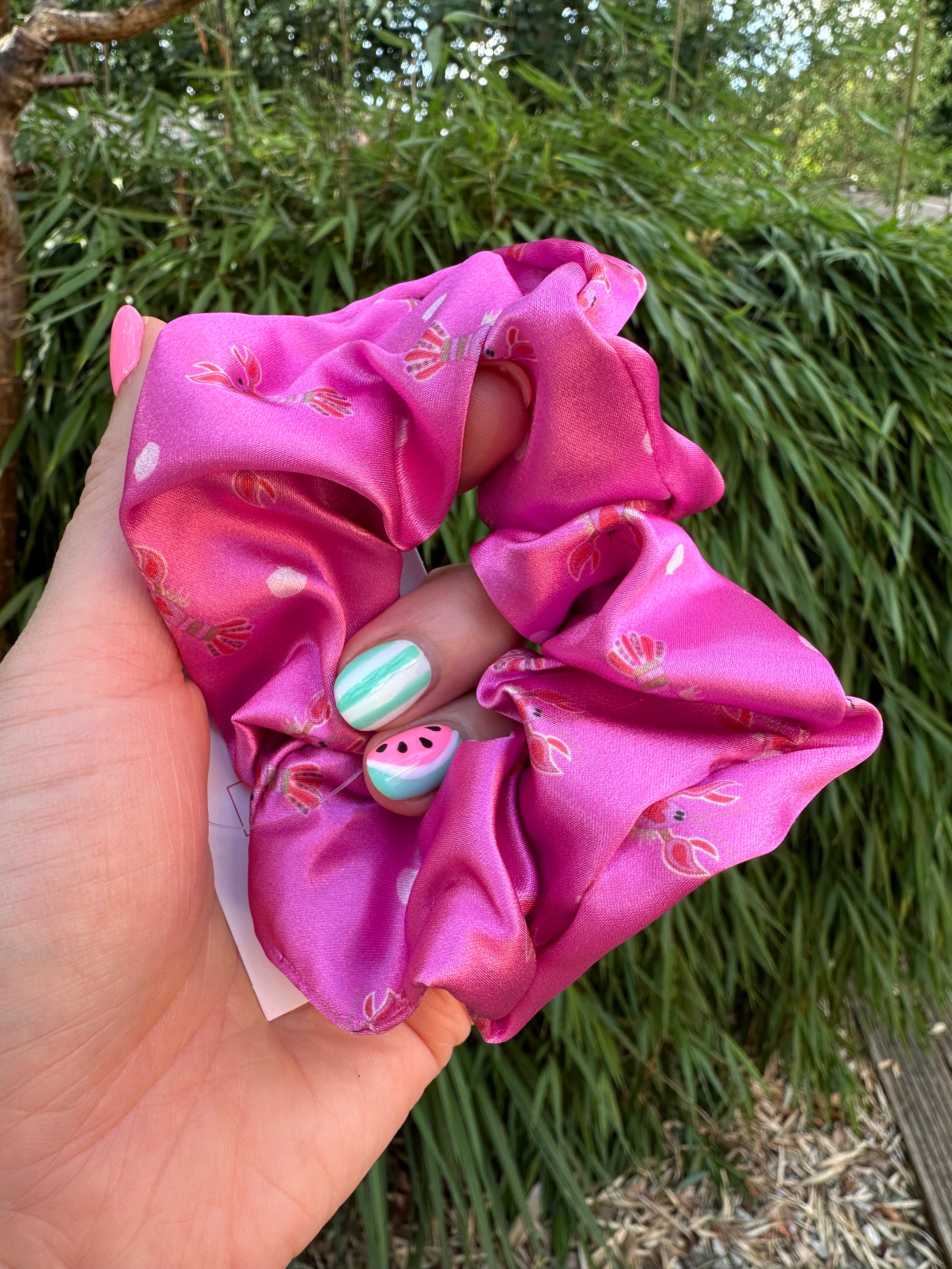 Pink lobster scrunchie